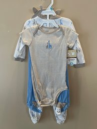New - 4 Piece Carter  Outfit 6 Months, Blue And Brown Giraffes