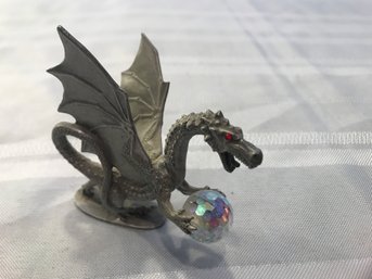 Pewter Dragon Holding A Crystal Ball