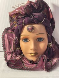 5-6' Hand Painted Vintage Decorative Harlequin Wall Mask Realistic Woman With Head Covering
