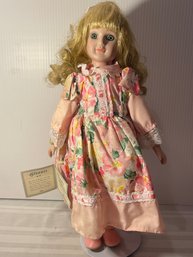 1993 Glenns 16 Inch Porcelain Doll With Stand