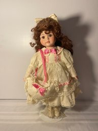 Old 16 Inch Porcelain Doll With Stand