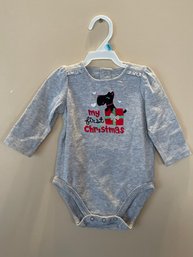 New - Gray My First Christmas Onesie  6 Month