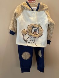 New / 2 Piece Outfit - 12 Months Lion Furry Hood,sleves & Knees