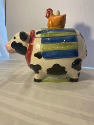 Vtg. CoCo Dowley Certified International Cow Cookie Jar With Chicken & Egg Lid