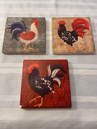 3 Rooster Coasters 4x4 Square