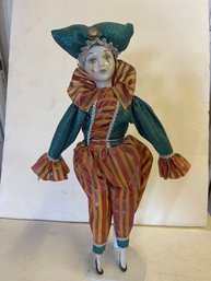 Harlequin Porcelain Doll With Stand
