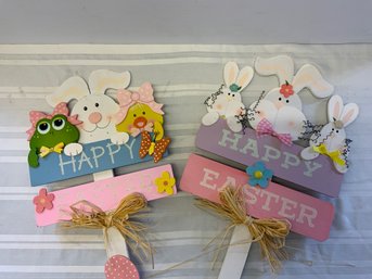 2 Wooden Outdoor Easter Stakes