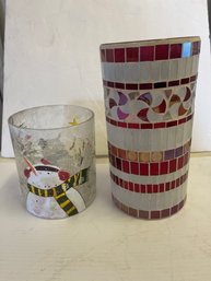 Glass Peppermint Mosaic & Snow Man Crackled Glass