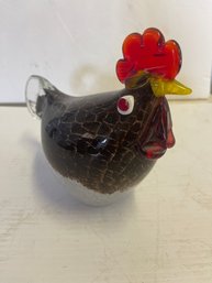 Rooster Glass Art 9 Black Gold, Red, Yellow