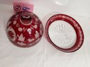 Vintage Red Bohemian Glass Covered Dish Cut To Clear