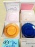 4 Pairpoint Cup Plates Blue Pink Gold Clear Sagamore MA