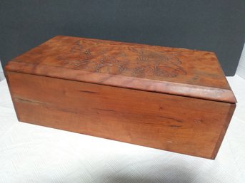 Vintage Hand Made Wood Box 16' W/ Tray Hinged Lid Carved