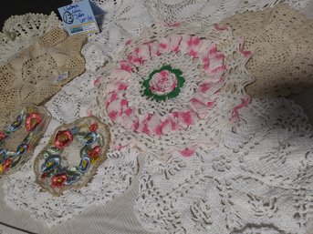 Vintage Crochet Dailies Lace Lot (10) Handmade White, Pink, Floral Art