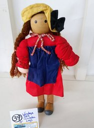 Vintage Doll With Wooden Legs Sits Or Stands 13'