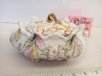 Rare ELPA Alcobaca Porcelain Gilt Lidded Jewelry Dish
