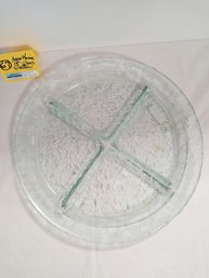 Vintage Aqua Green Glass Divided Platter 13.5' Plate Server