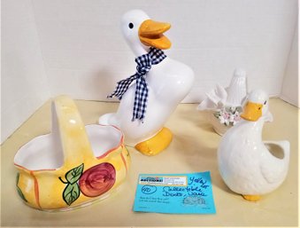 Vtg Ducks, Yellow Vase Porcelain Ceramic LOT Taiwan Goose
