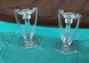 Pair Of Vintage KrysTol Chippendale Art Deco Glass Candlestick Holders