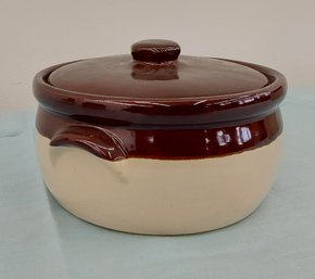 Brown And White Stoneware Crock