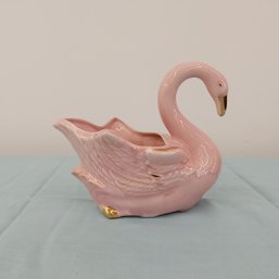 USA  Pink & Gold Pottery Swan Planter Decor