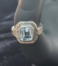 Art Deco Silver Ring With Aquamarine Color Stone