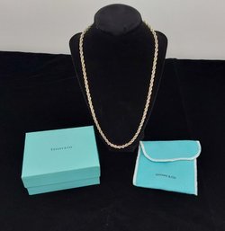 23' Tiffany 48 Grams Sterling Silver Rope Necklace Gold Chain Entwined With Box And Pouch