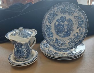 9 Pieces Toquin Blue By Clarice Cliff Staffordshire England