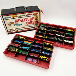 Vintage 1966 Mattel Miniature Cars Carrying Case W/ Over 32 Toy Cars - Matchbox, Hot Wheels