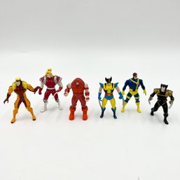 Lot Of Six (6) Vintage 1990s Marvel X-Men  Metallic Heroes Miniature Metal Figures - Wolverine, Sabertooth