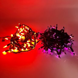 HALLOWEEN DECOR - 2 Strings Of Orange/Purple Decorative Lights