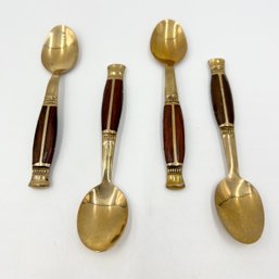 Vintage Set Of 4 Thailand Tea Spoons In Brass And Wood