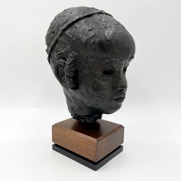 Stunning Custom Sculpture - Bust Of Young Jewish Boy - Mixed Media Clay, Wooden Pedestal (Artist Unknown)
