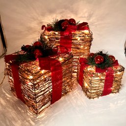 CHRISTMAS DECOR - 3 Lighted Woodland Boxes In Original Package - Retail $30
