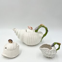 Vintage Imperial Design Japan - Unique 3-Piece Seashell Teapot Set