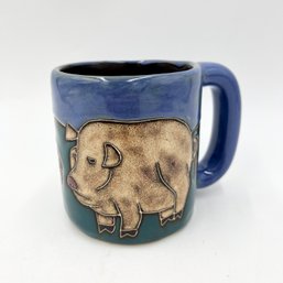 Beautiful Clay Coffee Mug - Large Farm / Country / Pig Design - Made In Mexico
