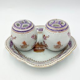 Unique Asian-Style 3-piece Set - Diamond Shaped Plate W/ Two Jars With Lids