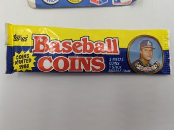 Vintage Baseball Coins & Buttons Sealed Wax Packs - Lot Of 6 Packs, 1984, 1988