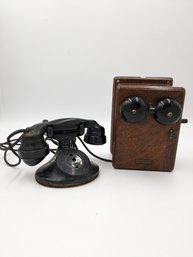 Antique Western Electric D1 Telephone Handset E1 & Hand Crank Oak Ringer Box