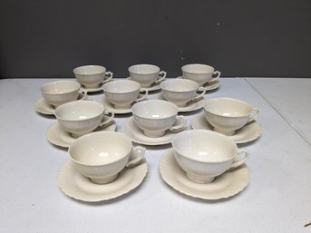 Vintage Tan Swirl Tea Set Of Cups And Saucers - 23 Pieces Unmarked
