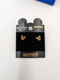 Walt Disney Mickey Mouse Citrine Ear Rings - NEW IN BOX