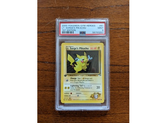 2000 Pokemon Card Gym Heroes Lt. Surge's Pikachu 1st Edition #81 - PSA 9