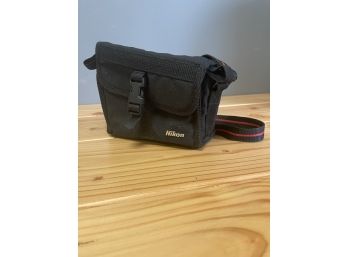 Vintage 1990s NIKON Camera Bag W/ Shoulder Strap - Black W/ White Logo - For Point & Shoot, SLR
