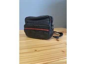 Vintage 1990s Camera Bag W/ Shoulder Strap - Black W/ Red Stripe - For Point & Shoot, SLR