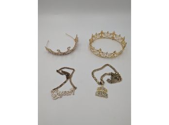King Crown & Queen Tiara With Matching Necklaces & Pendants