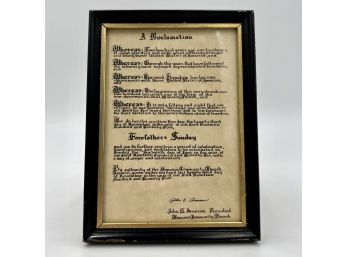 Forefathers Sunday Proclamation, Framed Print From 1975