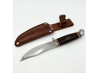 Vintage SHARP Fixed Blade Stainless Hunting Knife With Leather Sheath