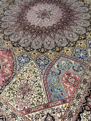 Hand Knotted Silk&Wool 50 Raj Ghonbad Tabriz Rug 13.2x9.9 Ft. #1150