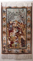 Very Fine Hand Knotted Picture Hereke Silk Rug 3.1x5.6 Ft     #1013