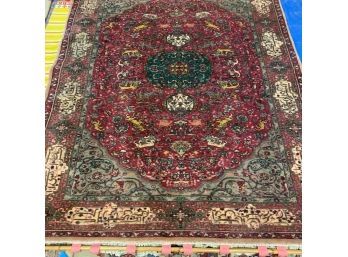 Fine Hand Knotted Persian Hunting Tabriz 6.9x4.3 Ft   #4622
