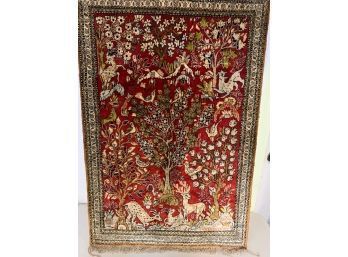Fine Hand Knotted Persian Hunting Design Silk Qum Rug 36'x24'.  #4667